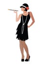 Flapper with cigaratte and fishnet stockings Royalty Free Stock Photo