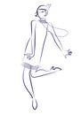 Flapper girl wearing 1920s clothes and long necklaces dancing