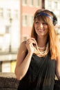 Flapper girl woman in1920s style standing on the street Royalty Free Stock Photo