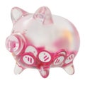 Flare (FLR) Clear Glass piggy bank with decreasing piles of crypto coins.