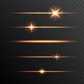 Flare Glowing Lights and Stars Set on Transparent Background. Vector Royalty Free Stock Photo