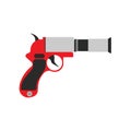 Flare gun pistol signal sos vector icon warning. Emergency fire shoot target smoke isolated. Orange 911 launcher Royalty Free Stock Photo