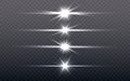 Flare light set. Silver glowing light on transparent background. Bright stars collection. Optical sun flash effect Royalty Free Stock Photo