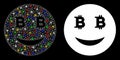 Flare Mesh Carcass Glad Bitcoin Smiley Icon with Flare Spots