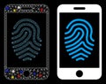 Flare Mesh Carcass Mobile Fingerprint Authorization Icon with Flare Spots