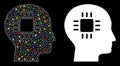 Flare Mesh Network Brain Processor Icon with Flare Spots Royalty Free Stock Photo