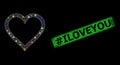 Rubber hashtag Iloveyou Stamp with Net Contour Heart Glare Icon with Colorful Glare Spots