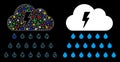 Flare Mesh Network Thunderstorm Rain Cloud Icon with Flare Spots