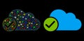 Flare Mesh Network Valid Cloud Icon with Flare Spots Royalty Free Stock Photo