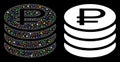 Flare Mesh Wire Frame Rouble Coins Stack Icon with Flare Spots