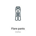 Flare pants outline vector icon. Thin line black flare pants icon, flat vector simple element illustration from editable clothes