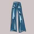 Flared jeans. Bell-bottomed trousers. Basic wardrobe. Score. Shopping. Clothes, shoes, bags for every day. Vector isolated
