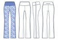 Flared Leggings Pants technical fashion illustration, geometric pattern. Stripes Sports Leggings fashion flat technical drawing