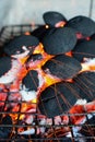 Flaring up of barbeque coal Royalty Free Stock Photo