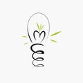 Flash bulb vector in black line. Illustration. Think Eco. Ecology, energy