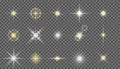 Flash camera light effect. Realistic twinkle stars. Vector glow shine element set