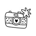 Flash camera, shooting equipment. Digital technology. Vector illustration in doodle style. Isolate on a white background Royalty Free Stock Photo