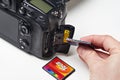 Flash card CF and DSLR camera Royalty Free Stock Photo