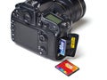 Flash card CF and DSLR camera isolated Royalty Free Stock Photo