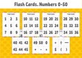 Flash cards. Learning numbers. Education developing worksheet. Activity page for kids. Color game for children. Vector