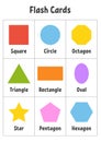 Flash cards. Learning shapes. Education developing worksheet. Activity page for kids. Color game for children. Vector illustration