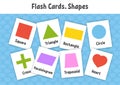 Flash cards. Learning shapes. Education developing worksheet. Activity page for kids. Color game for children. Vector illustration