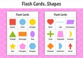 Flash cards. Learning shapes. Education developing worksheet. Activity page for kids. Color game for children. Vector illustration