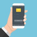 Flash Design style Hand Holding the smartphone with e-mail application on screen ,vector design Element illustration