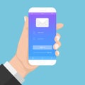 Flash Design style hand holding the smartphone with e-mail application on screen ,vector design Element illustration