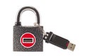 Flash drive and closed lock. Encryption and data security