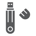 Flash drive glyph icon, technology and device, usb storage sign, vector graphics, a solid pattern on a white background. Royalty Free Stock Photo