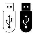 Flash Drive template Memory outline icon and Black design on white background.