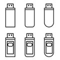 Flash drive vector design line icons with various shapes and styles