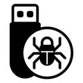 Flash drive with virus solid icon, hacker attacks concept. Vector graphics. Hacker exploit, bug on pen drive sign on