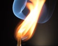 Flash of flame on a match.