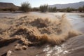 flash flood in a desert, with the water rushing through the sand Royalty Free Stock Photo