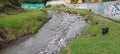 Flash flood damage removing massive amounts of topsoil leaving rock and gravel, Cotacachi, Ecuador, andes, South America Royalty Free Stock Photo