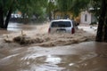 flash flood rushes through town, taking with it debris and vehicles