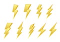 electric thunderbolt lighting flash icon set. golden lightning dangerous symbol.thunderbolt lightning flash icon. Royalty Free Stock Photo