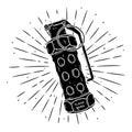 Flash Grenade. Hand drawn vector illustration with a grenade and divergent rays. Used for poster, banner, web, t-shirt