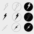 Flash icon set. Lightning, electric power vector logo design element. Energy and thunder electricity symbol concept. Flash bolt s Royalty Free Stock Photo