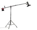 Flash light with beauty dish on boom stand with wheels. Studio lighting equipment isolated on white background Royalty Free Stock Photo