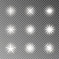 Flash light camera effect vector. Twinkle sparkle isolated on transparent background. Glare lens col