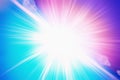 Flash light, lens flares, sun beams effect over colored blue and pink background. Royalty Free Stock Photo