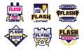 Flash Lightning Logo Templates Collection, Electrical Storm Company Bright Badges Vector Illustration on White