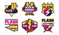 Flash Lightning Storm Company Logo Templates Collection, Electrical or Mechanic Industrial Company Bright Badges Vector