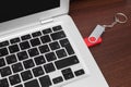 Flash memory drive plugged into a laptop port Royalty Free Stock Photo