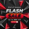 Flash Sale banner with red and black background with up to 70% off. Shop Now. Vector Illustration. End of Season. Royalty Free Stock Photo