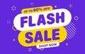 Flash Sale banner, special offer and sale. Shop now or this weekend only. Up to 50 or 60 or 70 off. Discount, mega sale. Vector Royalty Free Stock Photo