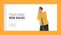 Flash Sale, Big Sale Landing Page Template. Young Caucasian Man with Open Mouth Holding Face, Wow Surprised Emotion Royalty Free Stock Photo